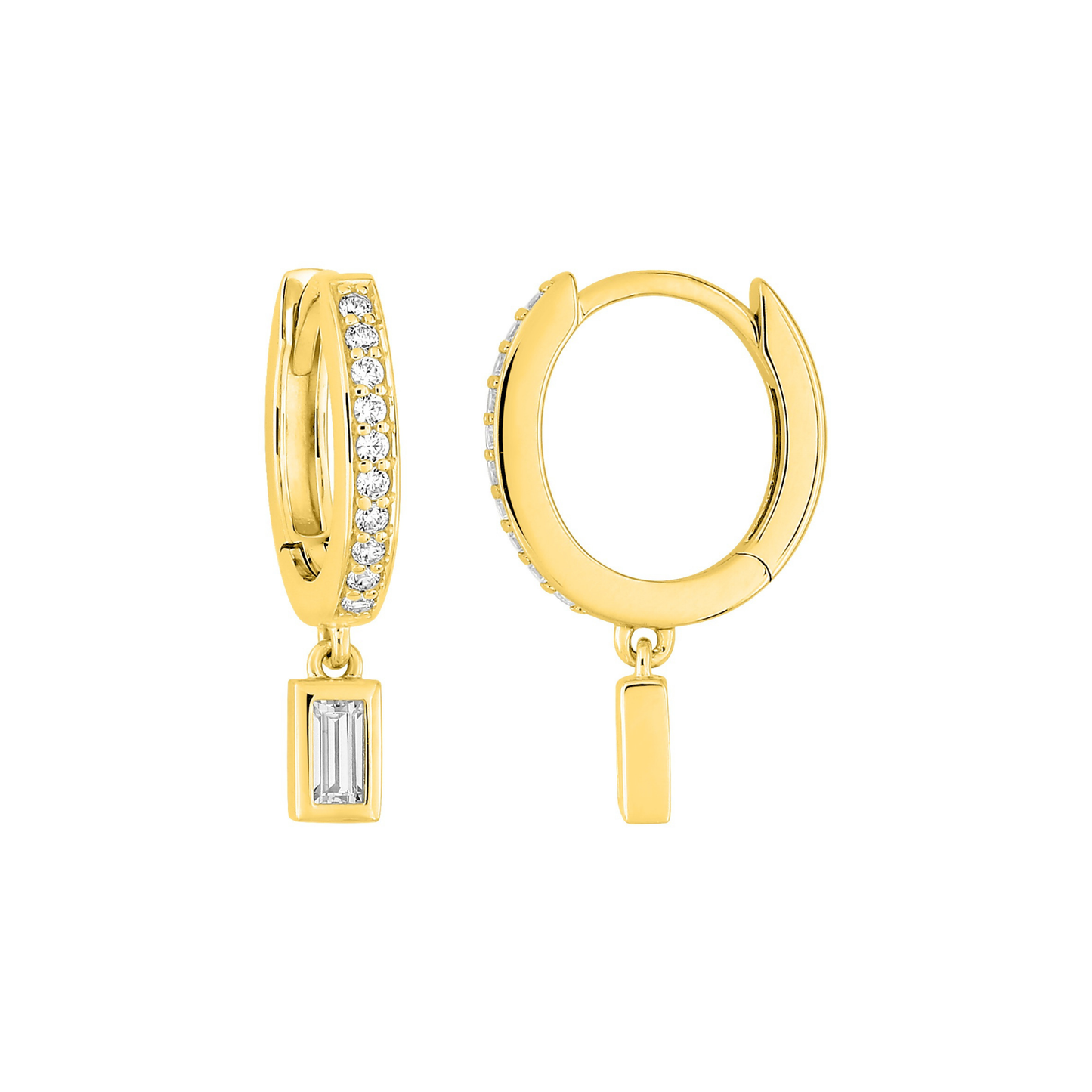 Mini créoles Aurore pavées – plaqué or 18k, pampille rectangle en oxyde de zirconium – SOLYSSE