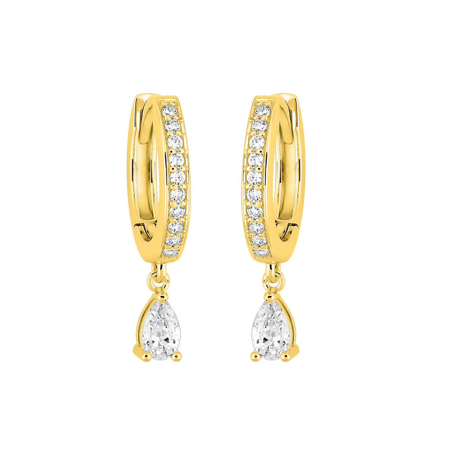 Mini créoles plaqué or 18k avec pendentif mobile poire — pierre blanche ou couleur. | SOLYSSE