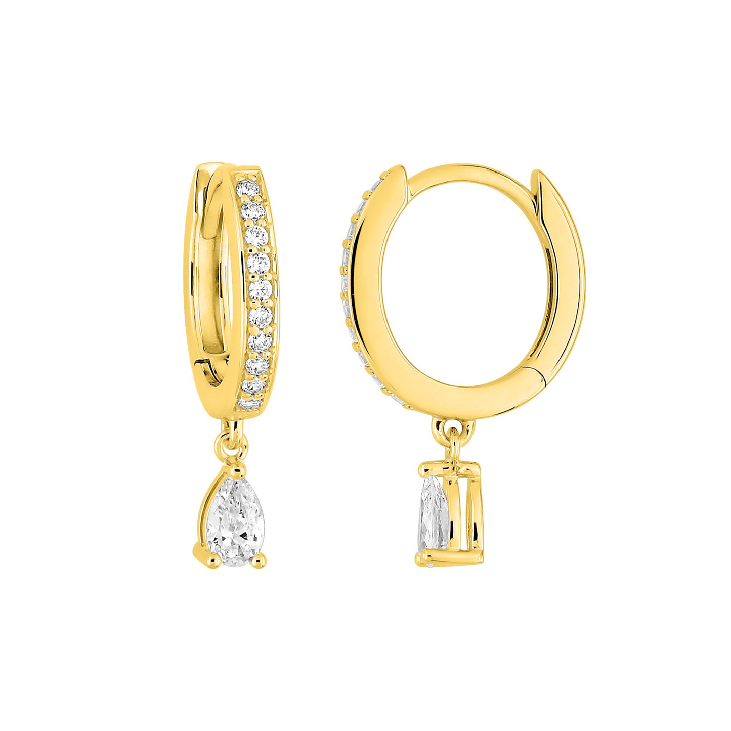 Mini créoles plaqué or 18k avec pendentif mobile poire — pierre blanche ou couleur. | SOLYSSE