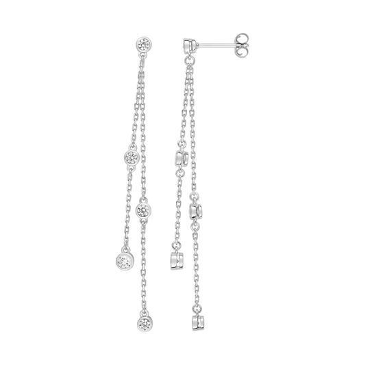 Boucles d'oreilles longues fantaisie solaire Cascade en Argent 925 et oxyde de zirconium.
