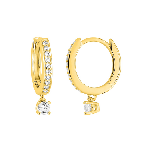 Boucles Aurore pavées rondes en plaqué or 18 k, pampille zircon couleur blanc – Bijoux SOLYSSE.