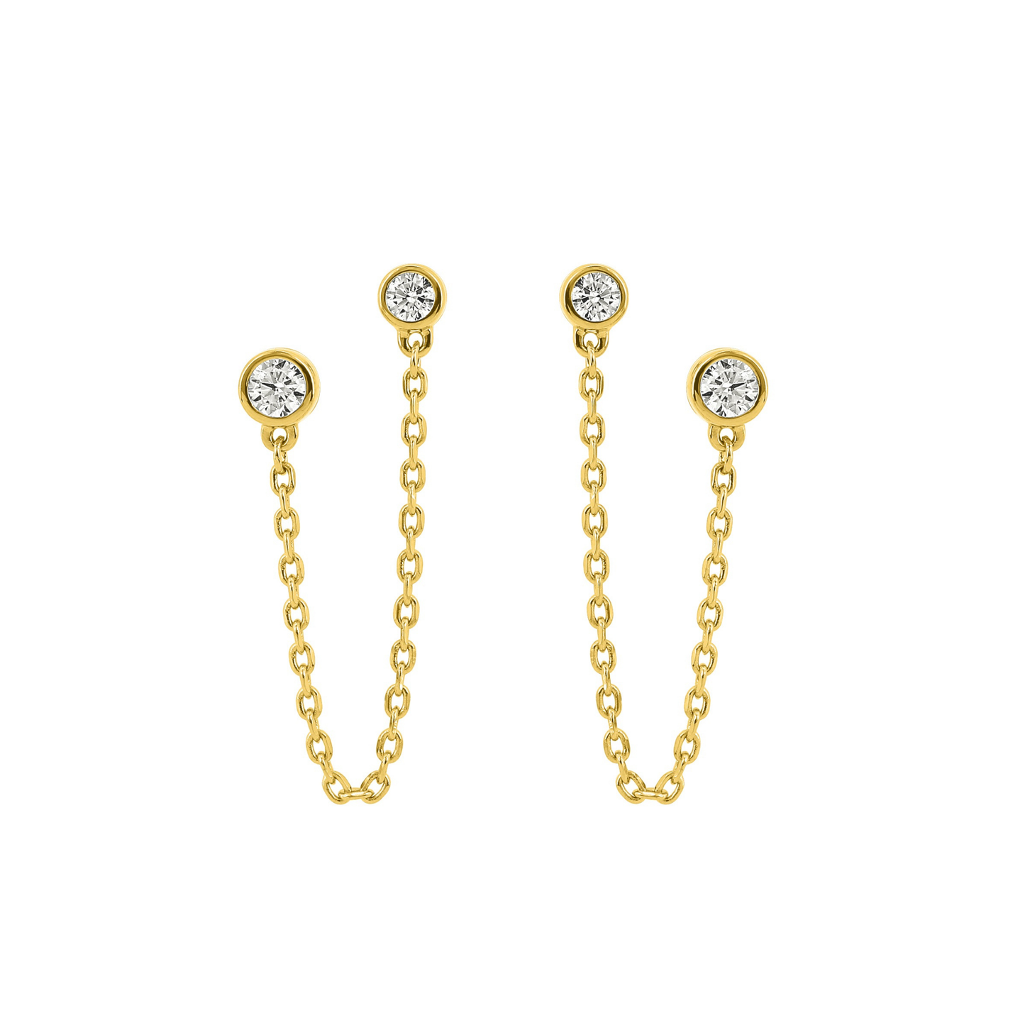 Boucles d’oreilles Twin Drift chaine pendantes en plaqué or 18k, oxydes de zirconium, tombé fluide – SOLYSSE