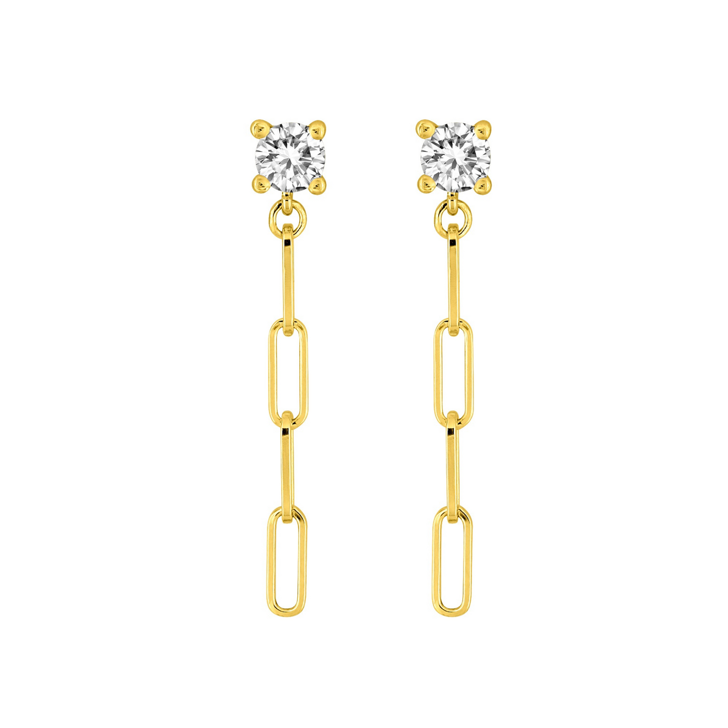Boucles Escale pendantes plaqué or 18 k, stud en oxyde de zirconium et chaîne à maillons rectangulaires – SOLYSSE