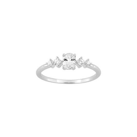Bague pierre de centre ovale en argent 925, ornée de pierres blanches, oxyde de zirconium. SOLYSSE