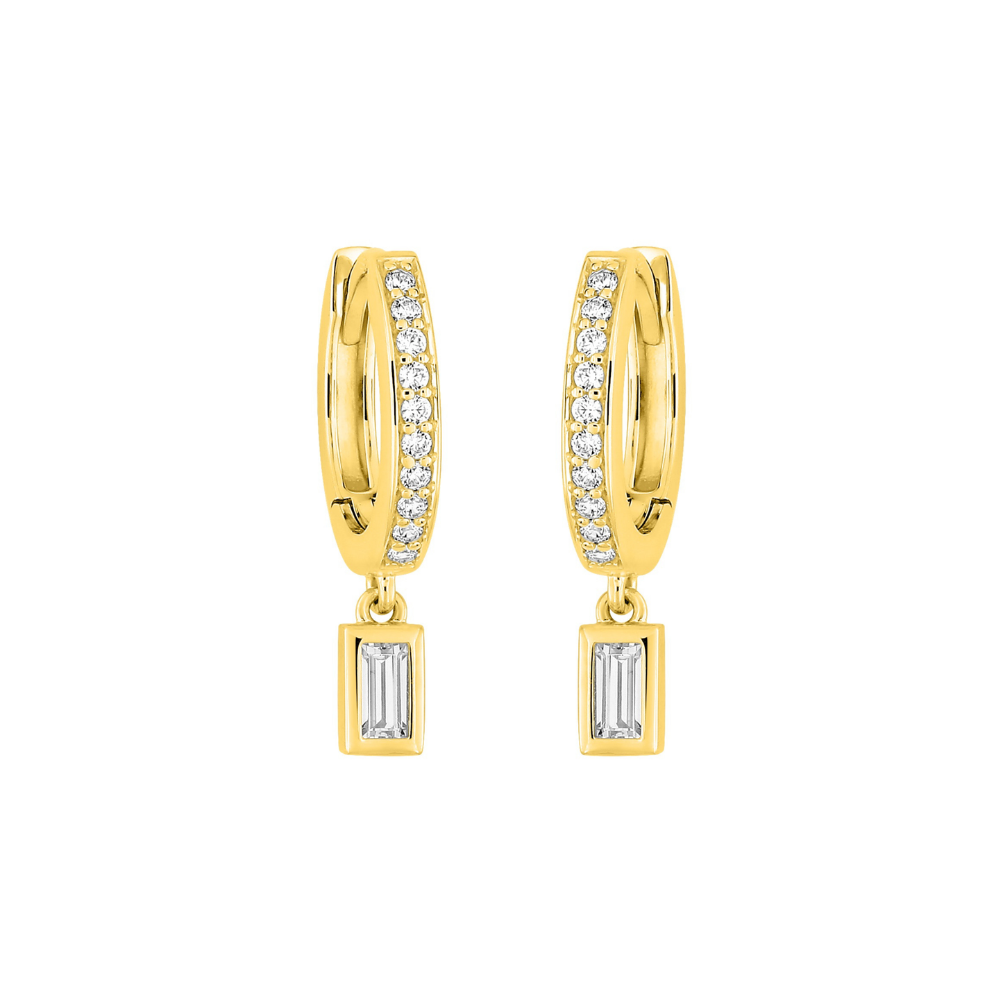 Mini créoles Aurore pavées – plaqué or 18k, pampille rectangle en oxyde de zirconium – SOLYSSE