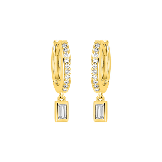 Mini créoles Aurore pavées – plaqué or 18k, pampille rectangle en oxyde de zirconium – SOLYSSE
