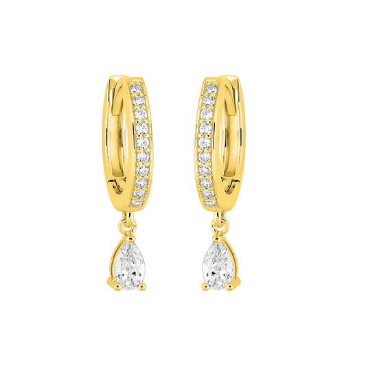 Mini créoles plaqué or 18k avec pendentif mobile poire — pierre blanche ou couleur. | SOLYSSE