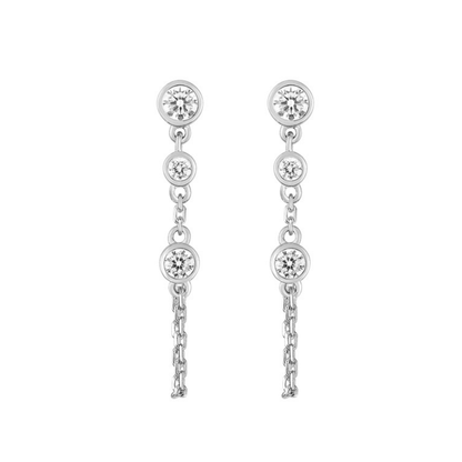 Boucles d'oreilles Cascade argent, 3 pierres sertis clos, oxyde de zirconium.