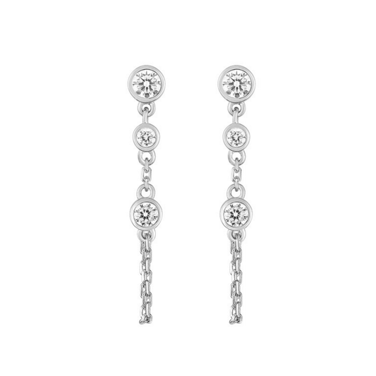 Boucles d'oreilles Cascade argent, 3 pierres sertis clos, oxyde de zirconium.