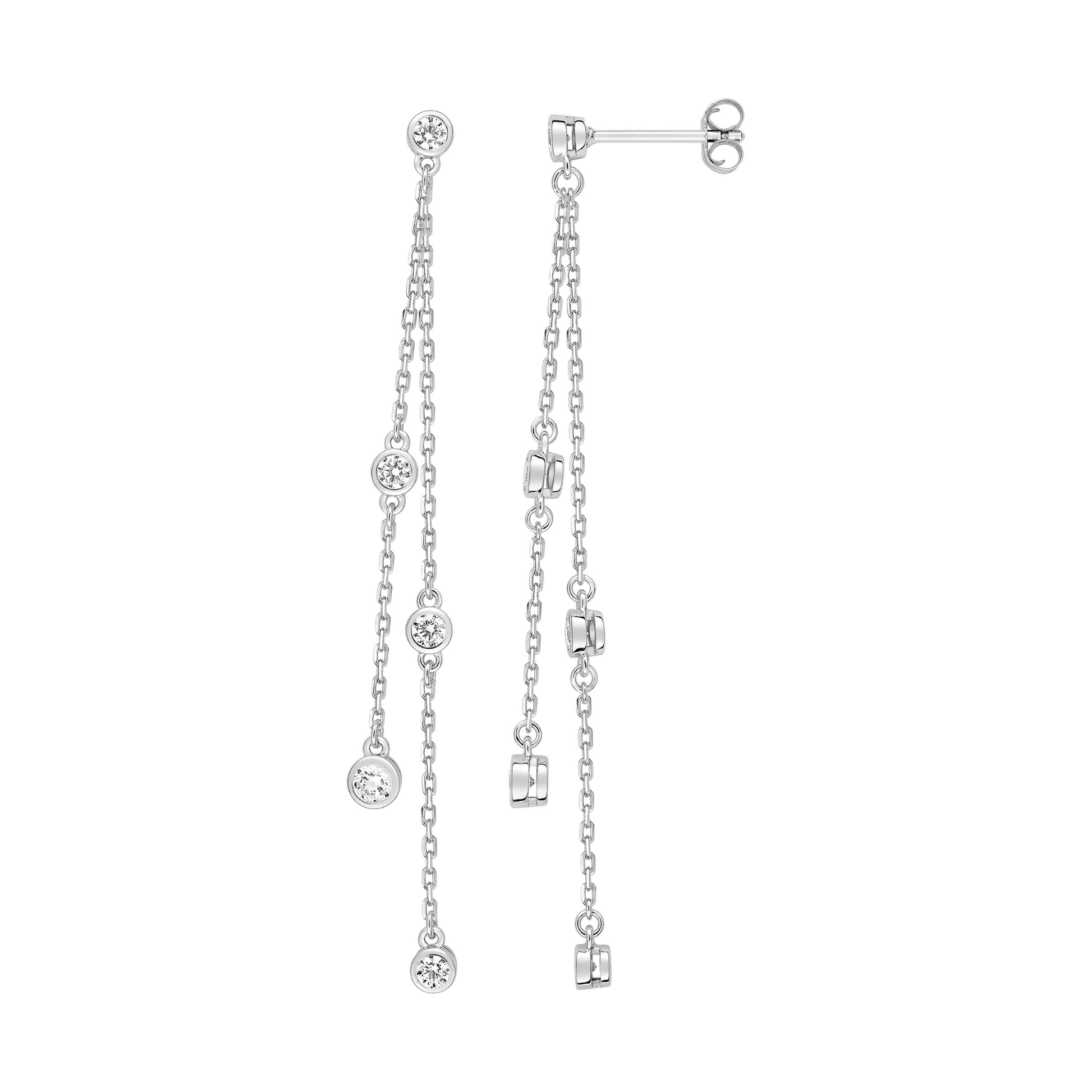 Boucles d'oreilles longues fantaisie solaire Cascade en Argent 925 et oxyde de zirconium.