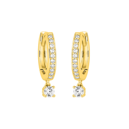 Boucles Aurore pavées rondes en plaqué or 18 k, pampille zircon couleur blanc – Bijoux SOLYSSE.
