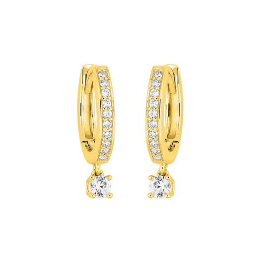 Boucles Aurore pavées rondes en plaqué or 18 k, pampille zircon couleur blanc – Bijoux SOLYSSE.