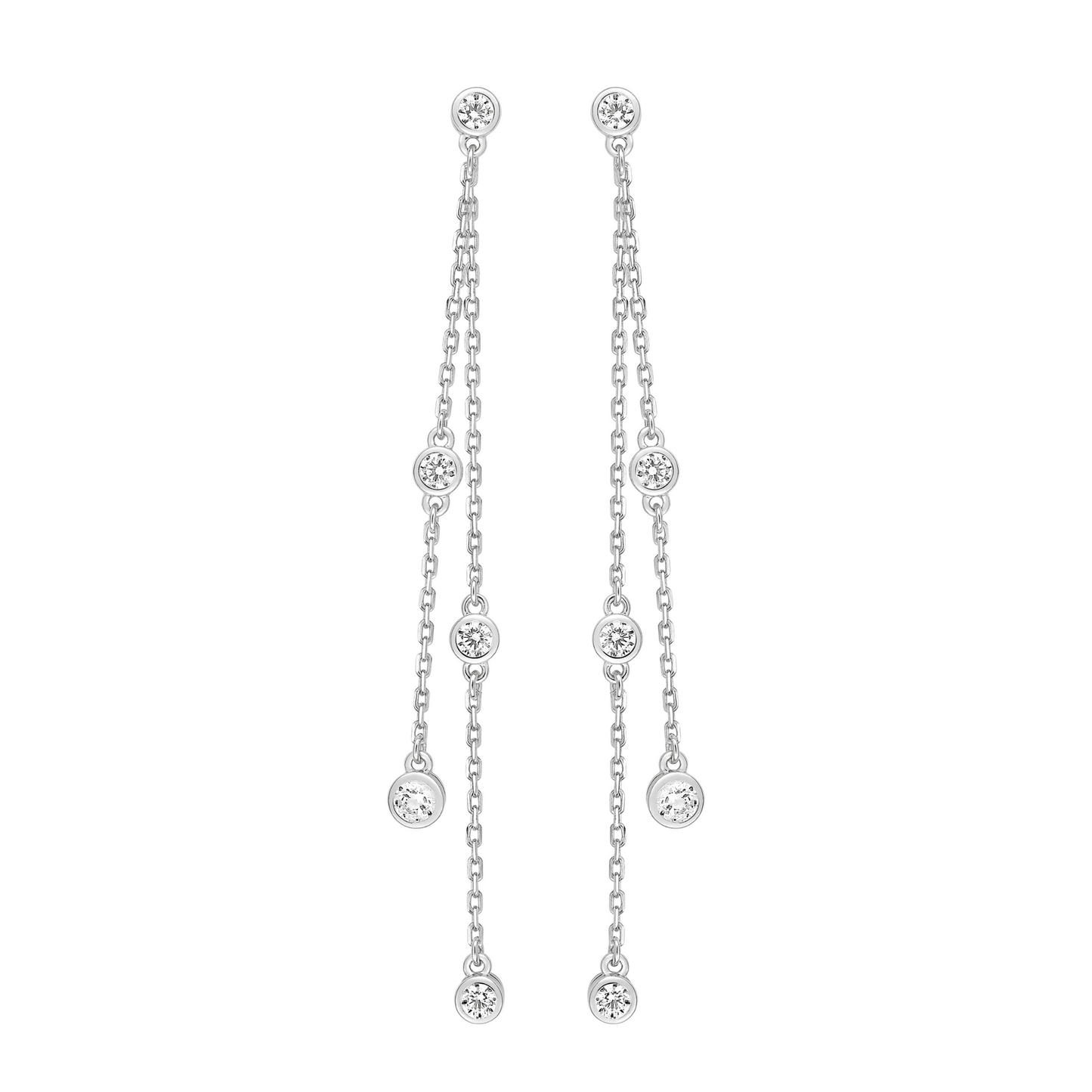 Boucles d'oreilles longues fantaisie solaire Cascade en Argent 925 et oxyde de zirconium.
