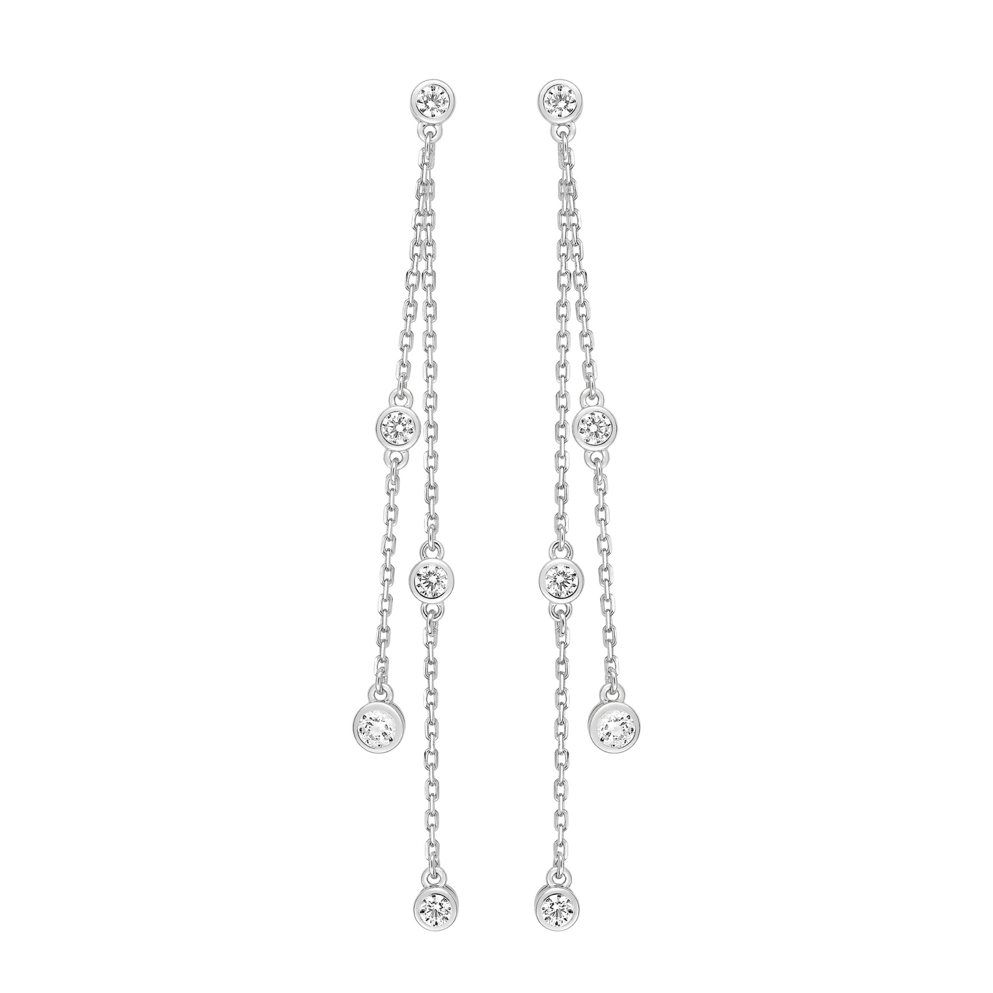 Boucles d'oreilles longues fantaisie solaire Cascade en Argent 925 et oxyde de zirconium.
