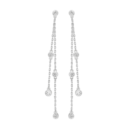 Boucles d'oreilles longues fantaisie solaire Cascade en Argent 925 et oxyde de zirconium.
