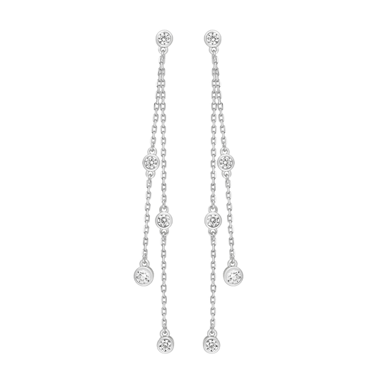 Boucles d'oreilles longues fantaisie solaire Cascade en Argent 925 et oxyde de zirconium.
