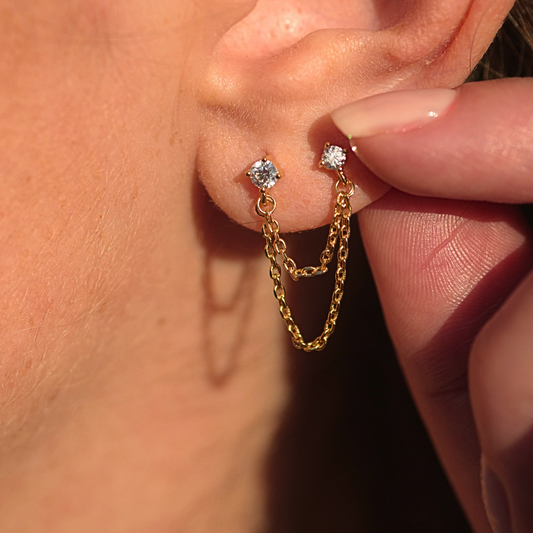 Boucles d'oreilles pendantes fantaisie solaire Urban summer plaqué or 18 carats et oxyde de zirconium.