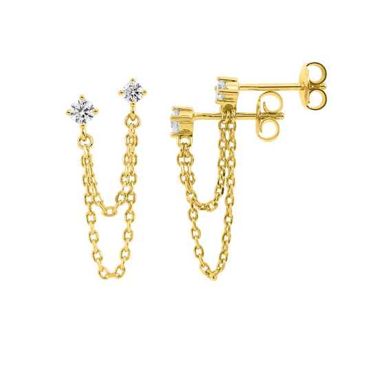 Boucles d'oreilles pendantes fantaisie solaire Urban summer plaqué or 18 carats et oxyde de zirconium.