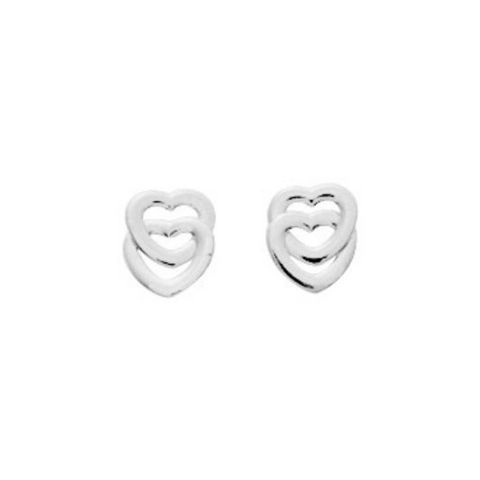 Boucles d'oreilles puces en argent motif coeur double coeur entrelacé enfant