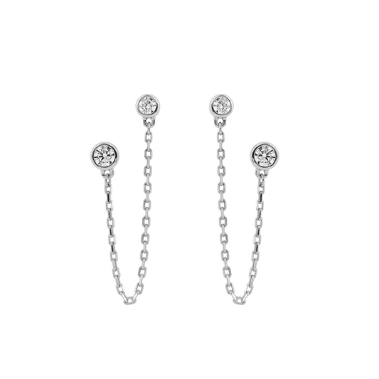Boucles d’oreilles Twin Drift chaine pendantes en argent, oxydes de zirconium, tombé fluide – SOLYSSE