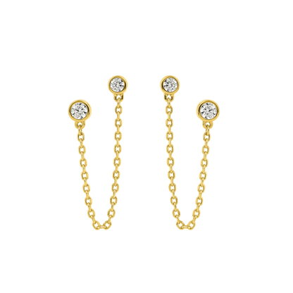 Boucles d’oreilles Twin Drift chaine pendantes en plaqué or 18k, oxydes de zirconium, tombé fluide – SOLYSSE