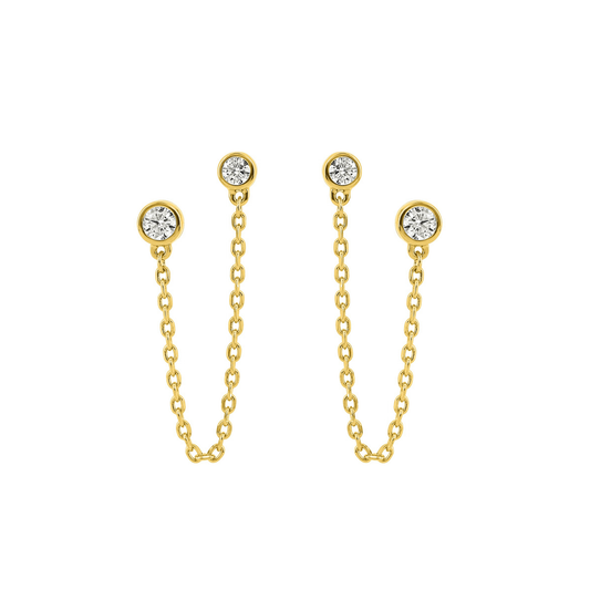 Boucles d’oreilles Twin Drift chaine pendantes en plaqué or 18k, oxydes de zirconium, tombé fluide – SOLYSSE