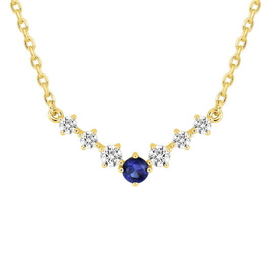 Collier ras de cou, plaqué or. Oxyde de zirconium. Pierre de centre bleu, entourée de pierres blanches. SOLYSSE.