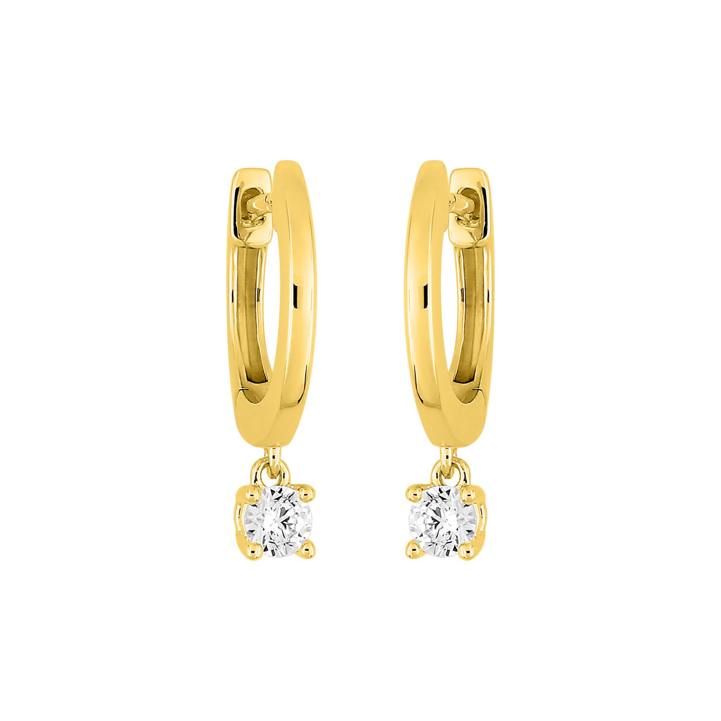 Boucles Aurore rondes en plaqué or 18 k, pampille zircon couleur blanc – Bijoux SOLYSSE.