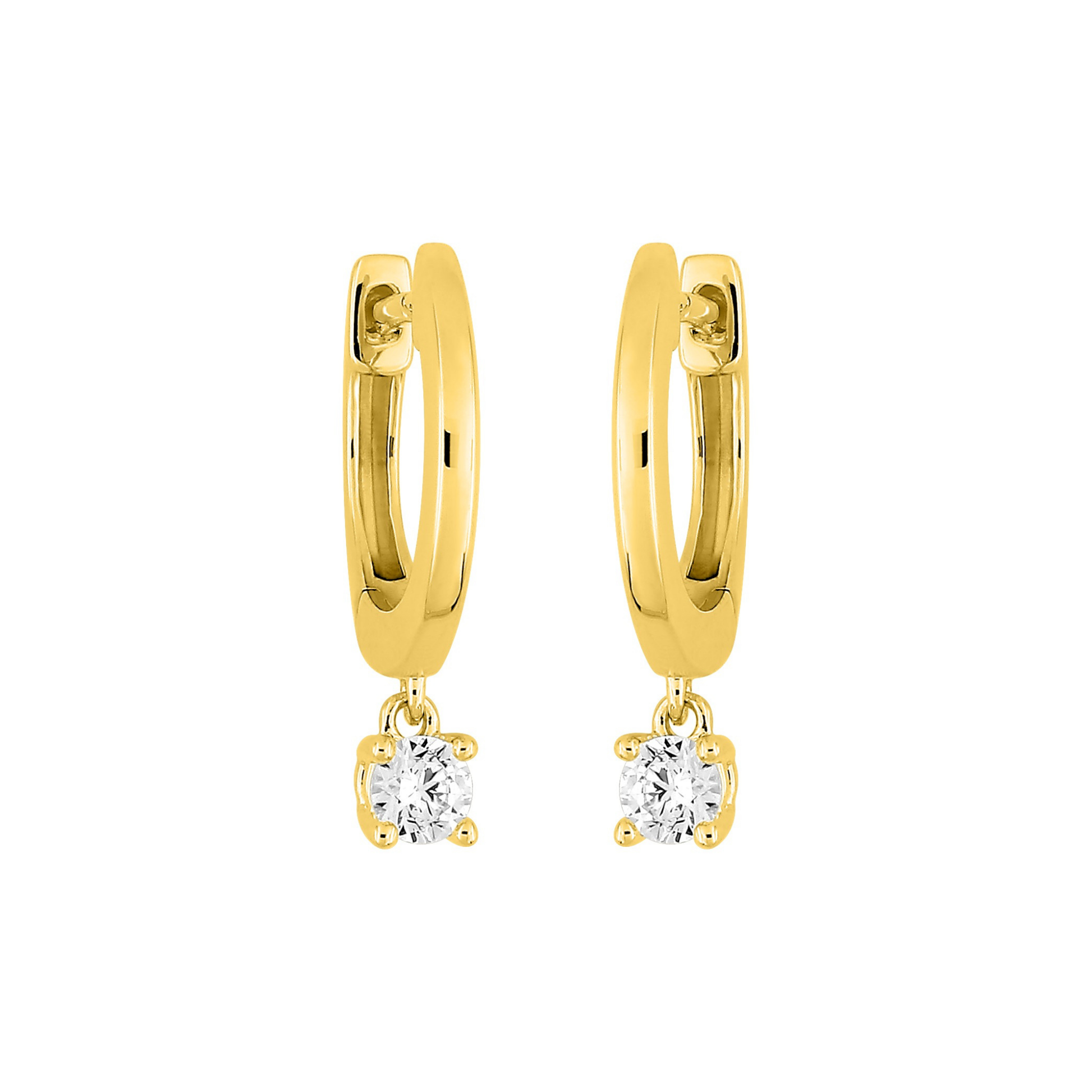 Boucles Aurore rondes en plaqué or 18 k, pampille zircon couleur blanc – Bijoux SOLYSSE.