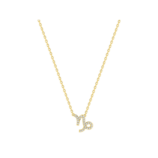 Pendentif Capricorne en plaqué or 18 k, symbole zodiaque pavé d’oxydes de zirconium – SOLYSSE