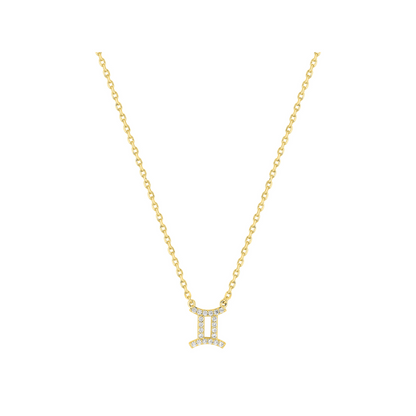 Pendentif Gémeaux en plaqué or 18 k, symbole zodiaque pavé d’oxydes de zirconium – SOLYSSE