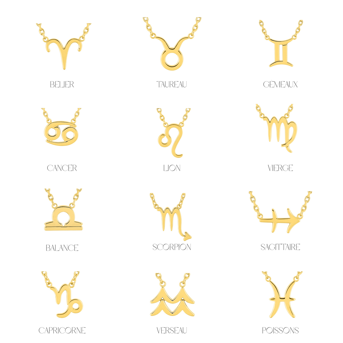 Pendentifs astro 12 signes en plaqué or 18 k, symboles zodiaque – SOLYSSE