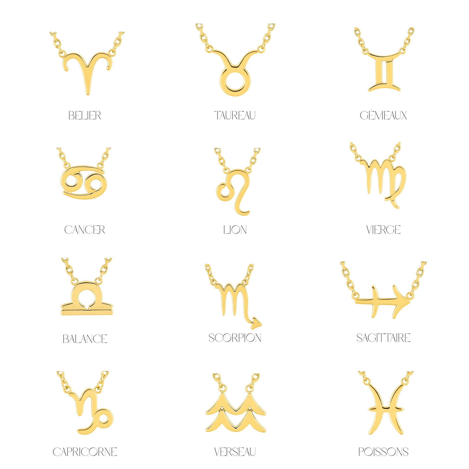 Pendentifs astro 12 signes en plaqué or 18 k, symboles zodiaque – SOLYSSE